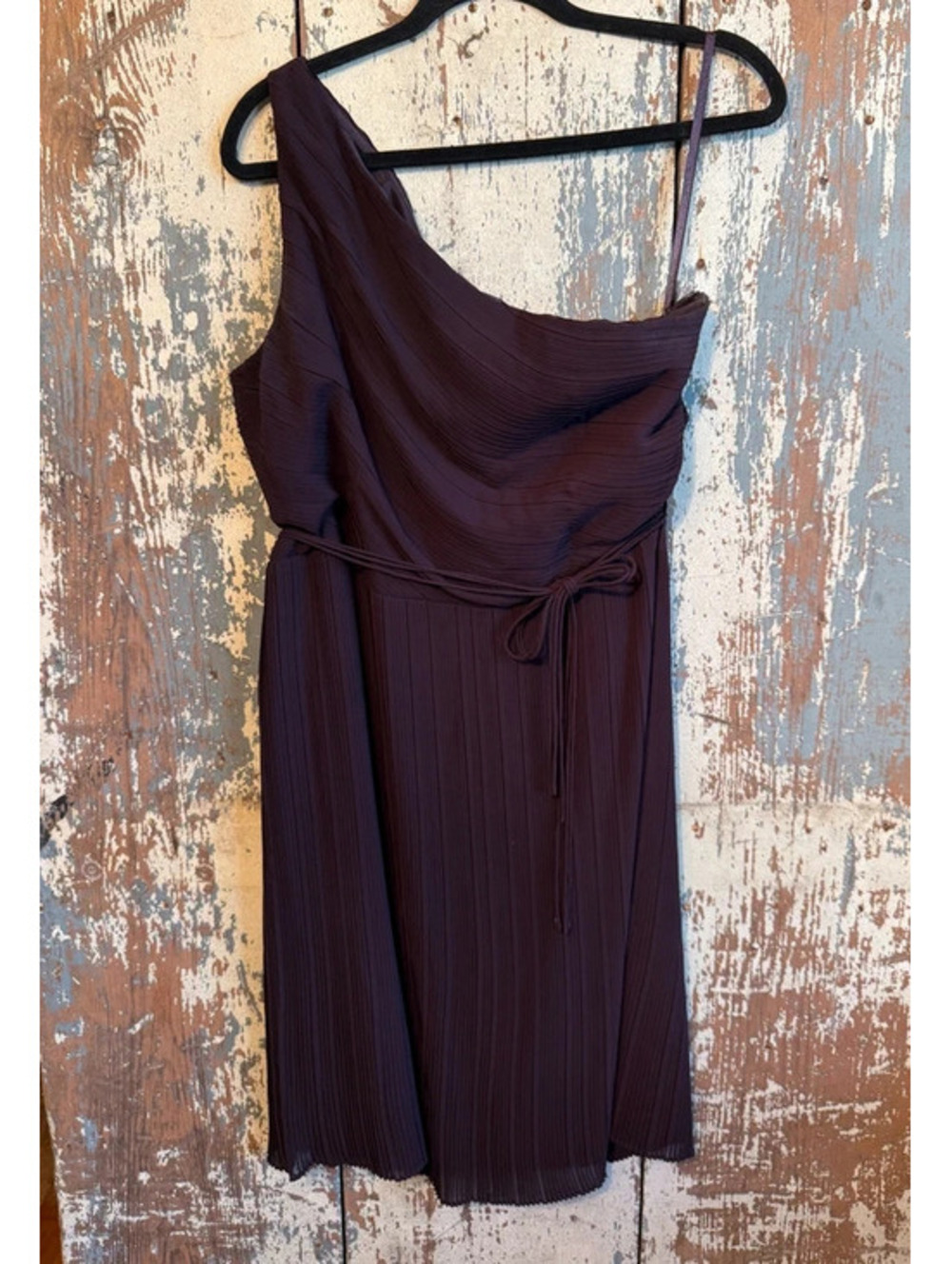 Ann Taylor Eggplant Purple One Shoulder Dress with Belt Petite 16P